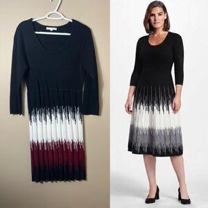 Studio One New York Sweater Dress Size L Black Colorblock Ribbed Knit Mod Chic